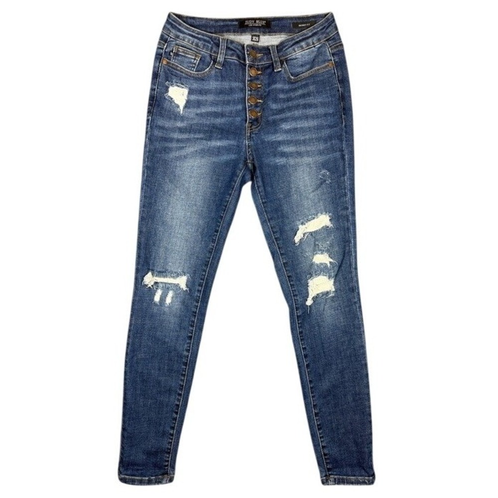Judy Blue Skinny Fit Distressed Button Fly Jeans Medium Wash JB88307 Size 3/26